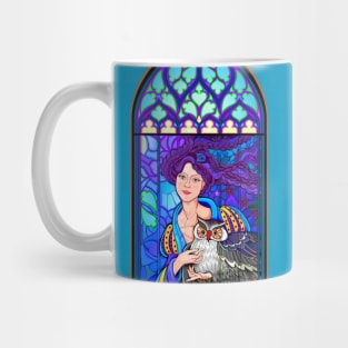 Fairy with owl in gothic window. Mug